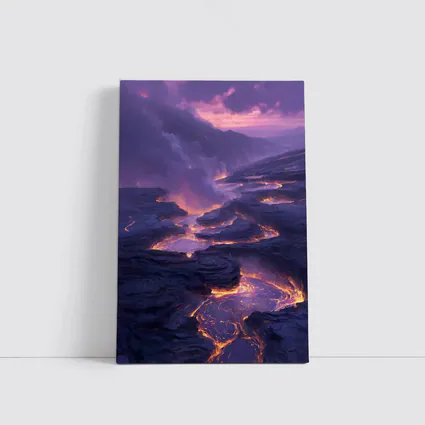 Glowing Lava Flow Purple Volcanic Landscape