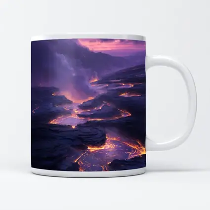 Glowing Lava Flow Purple Volcanic Landscape