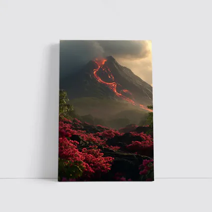 Erupting Volcano Lava Flow Tropical Flowers