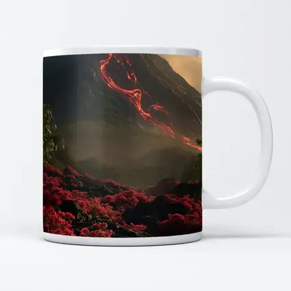 Erupting Volcano Lava Flow Tropical Flowers