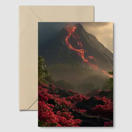 Erupting Volcano Lava Flow Tropical Flowers