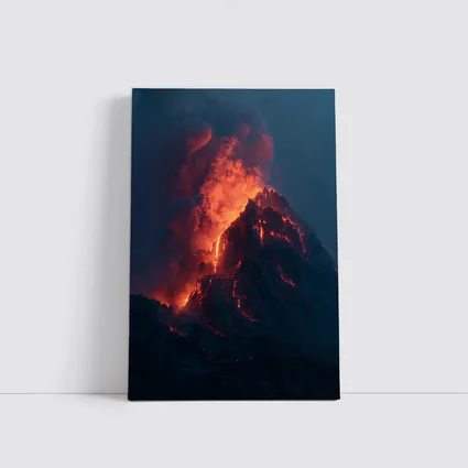 Erupting Volcano Glowing Lava Night Sky