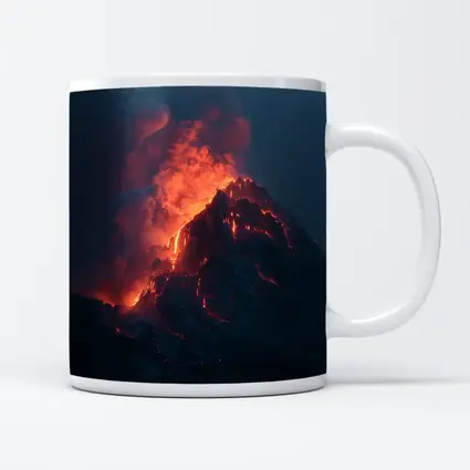 Erupting Volcano Glowing Lava Night Sky