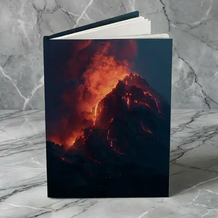 Erupting Volcano Glowing Lava Night Sky