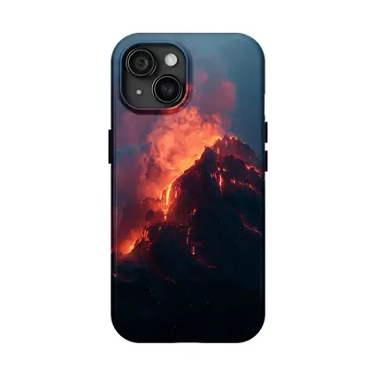 Erupting Volcano Glowing Lava Night Sky