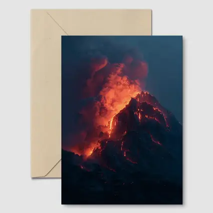 Erupting Volcano Glowing Lava Night Sky