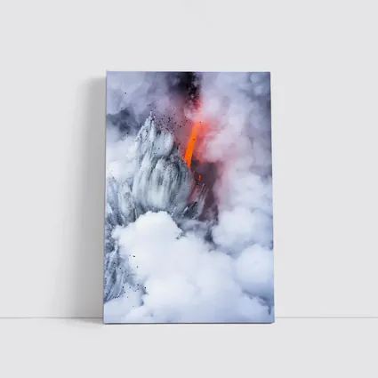 Lava Flow Erupting Through Steam Clouds