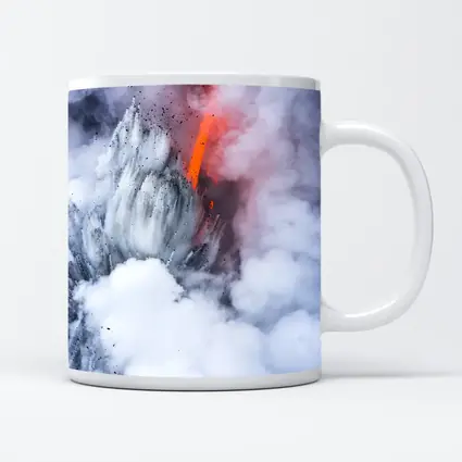 Lava Flow Erupting Through Steam Clouds