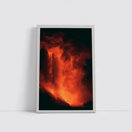 Volcanic Eruption Glowing Red Lava Night