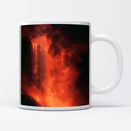 Volcanic Eruption Glowing Red Lava Night