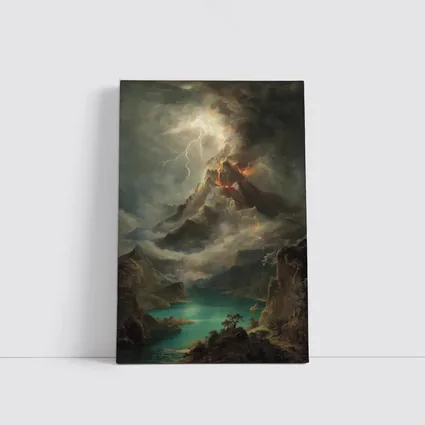 Volcano Lightning Storm Oil Painting Landscape
