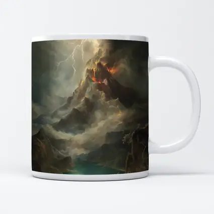 Volcano Lightning Storm Oil Painting Landscape