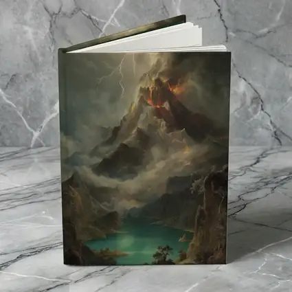 Volcano Lightning Storm Oil Painting Landscape