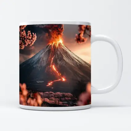 Erupting Volcano Cherry Blossoms Japan Landscape