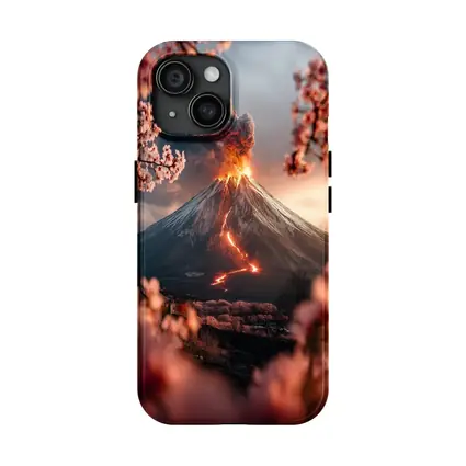 Erupting Volcano Cherry Blossoms Japan Landscape