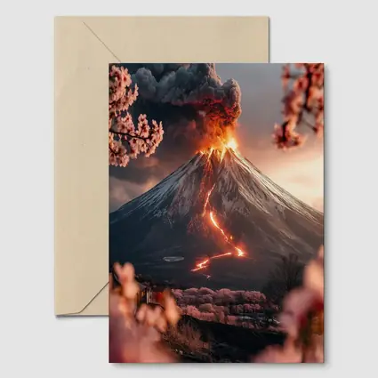Erupting Volcano Cherry Blossoms Japan Landscape