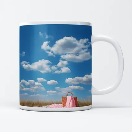 Pink Picnic Blanket Open Field Blue Sky