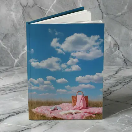 Pink Picnic Blanket Open Field Blue Sky