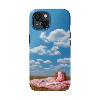 Pink Picnic Blanket Open Field Blue Sky