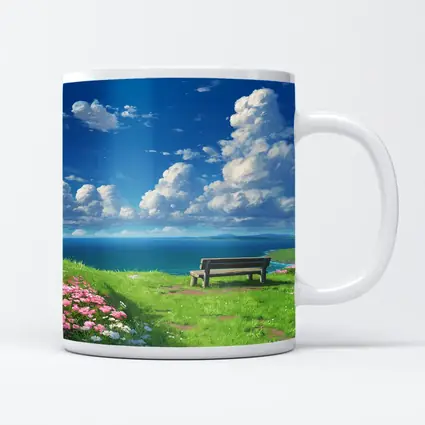 Anime Coastal Bench Scene Blue Sky