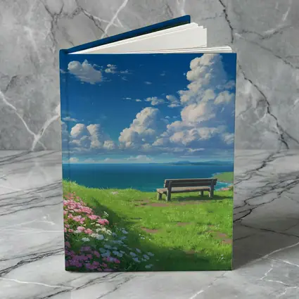 Anime Coastal Bench Scene Blue Sky