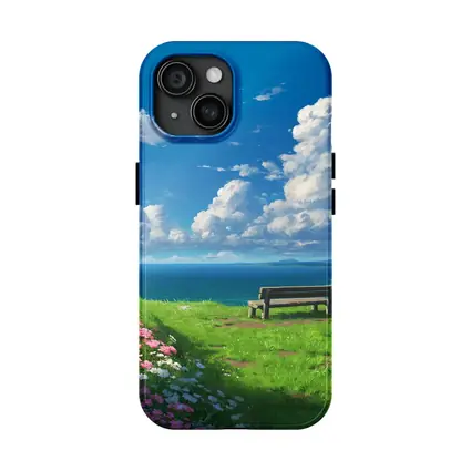 Anime Coastal Bench Scene Blue Sky