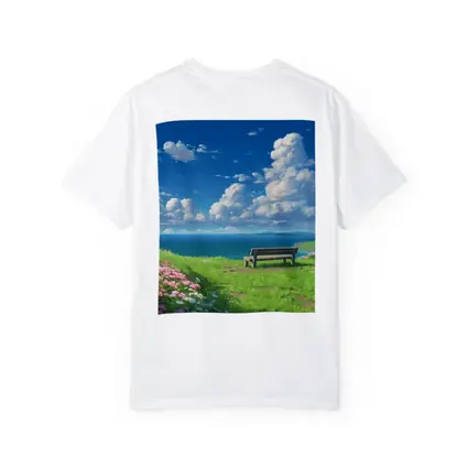 Anime Coastal Bench Scene Blue Sky