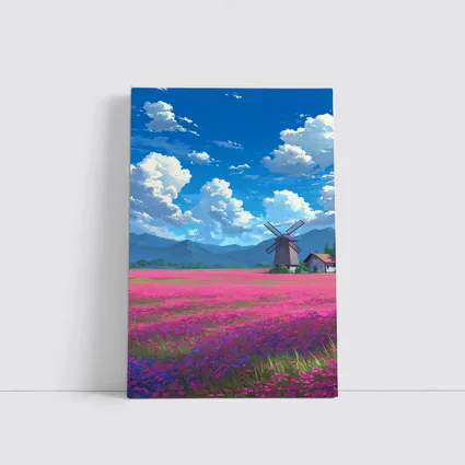 Anime Pink Flower Field Windmill Landscape