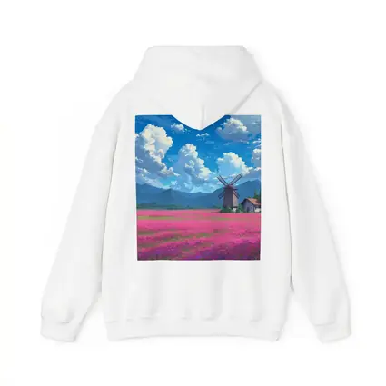 Anime Pink Flower Field Windmill Landscape