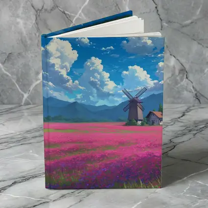Anime Pink Flower Field Windmill Landscape