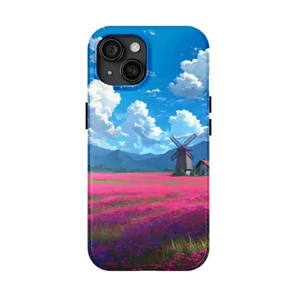 Anime Pink Flower Field Windmill Landscape