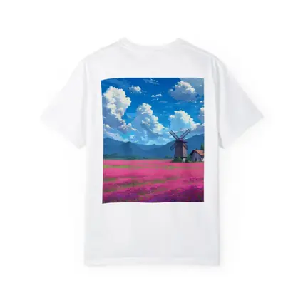 Anime Pink Flower Field Windmill Landscape