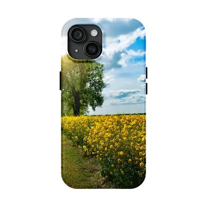 Yellow Rapeseed Field Road Large Tree