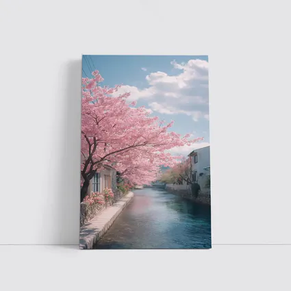 Cherry Blossoms Along Peaceful Japanese Canal