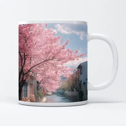 Cherry Blossoms Along Peaceful Japanese Canal