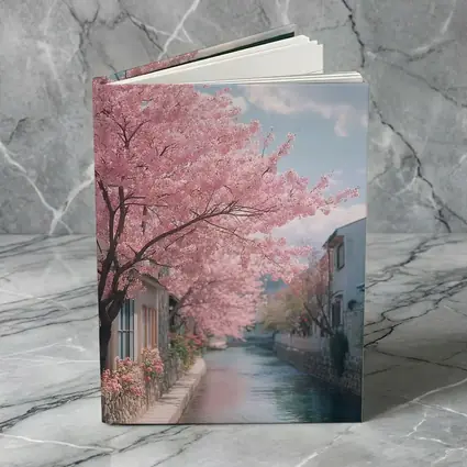Cherry Blossoms Along Peaceful Japanese Canal