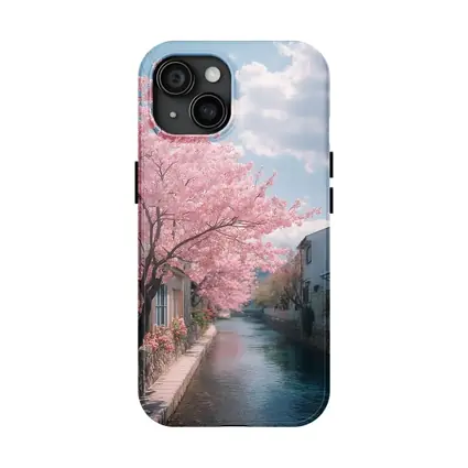 Cherry Blossoms Along Peaceful Japanese Canal