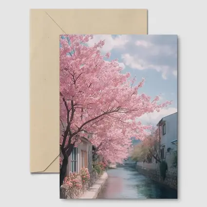 Cherry Blossoms Along Peaceful Japanese Canal