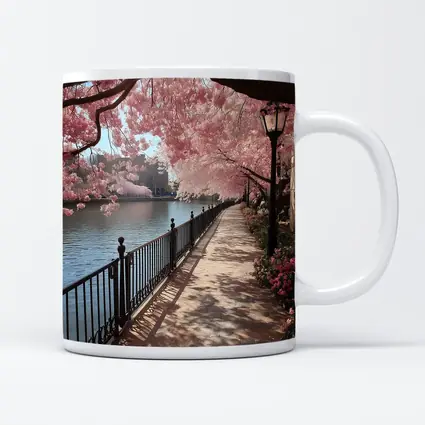 Cherry Blossom Waterfront Walkway Spring Scene