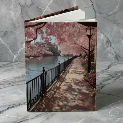 Cherry Blossom Waterfront Walkway Spring Scene