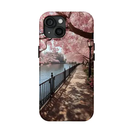 Cherry Blossom Waterfront Walkway Spring Scene