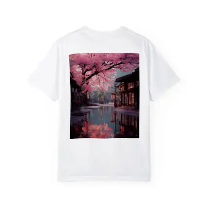 Cherry Blossoms Reflecting Rainy Japanese Street