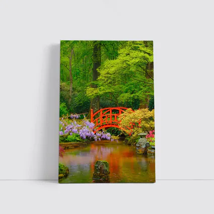 Red Bridge Japanese Garden Pond Flowers