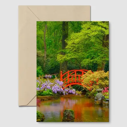 Red Bridge Japanese Garden Pond Flowers