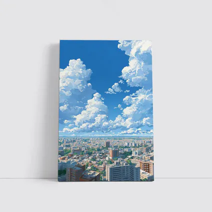 Anime City Skyline Blue Summer Sky
