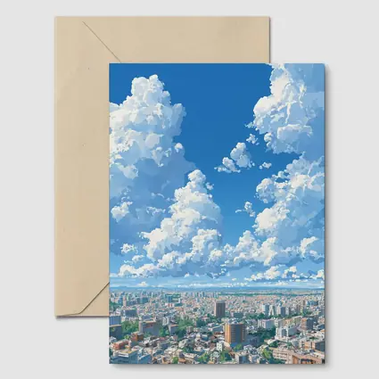 Anime City Skyline Blue Summer Sky