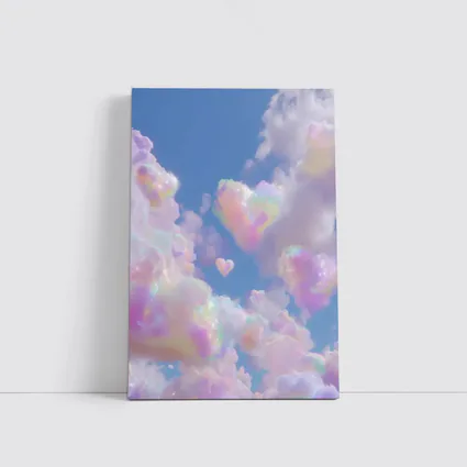 Pastel Rainbow Heart Clouds Blue Sky