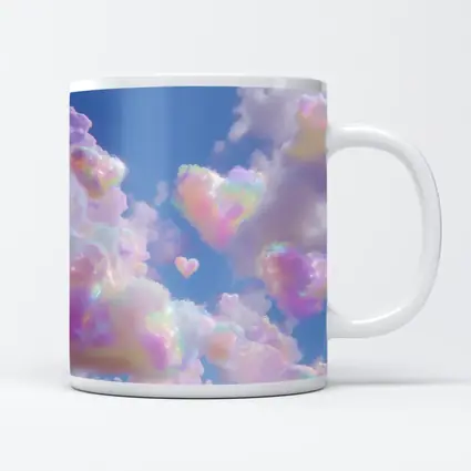 Pastel Rainbow Heart Clouds Blue Sky