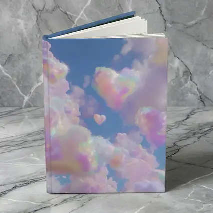 Pastel Rainbow Heart Clouds Blue Sky