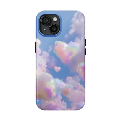Pastel Rainbow Heart Clouds Blue Sky